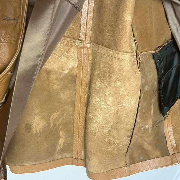 70s vintage genuine leather jacket light brown long coat trench large oversized - Picture 11 of 11